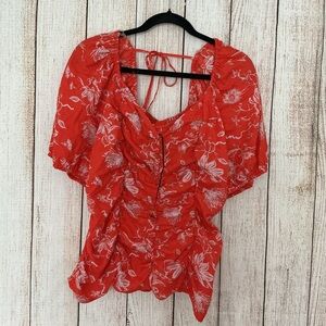 Ava & Viv Vibrant Red Floral Top